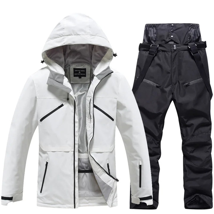 Tuta da sci invernale unisex isolata, con cappuccio, per sci e snowboard in pista.