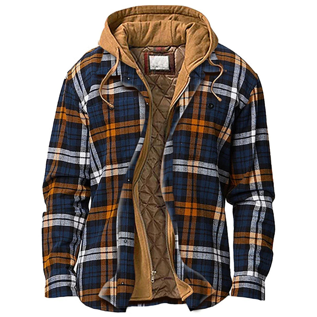 Giacca invernale da uomo, imbottita a quadri, con cappuccio. Perfetta per look casual ed esterno.