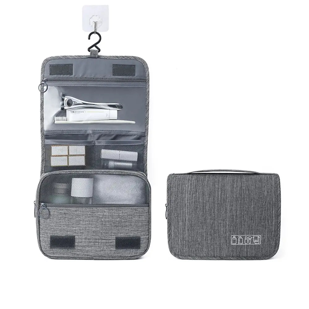 Beauty case unisex pieghevole con gancio, per organizzare cosmetici e toilette in ogni viaggio.
