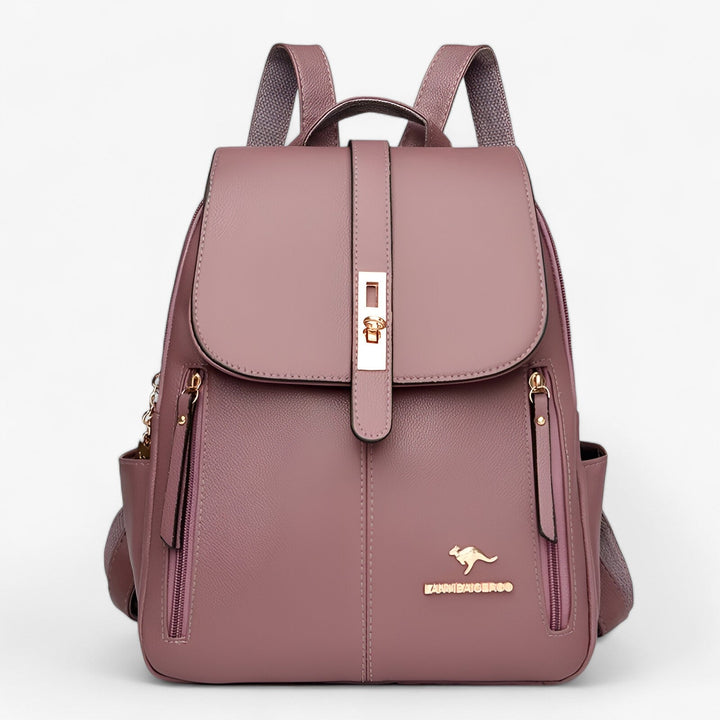 Frontale dello zaino donna capiente multicolore. Design moderno e versatile, perfetto per il viaggio e il quotidiano.