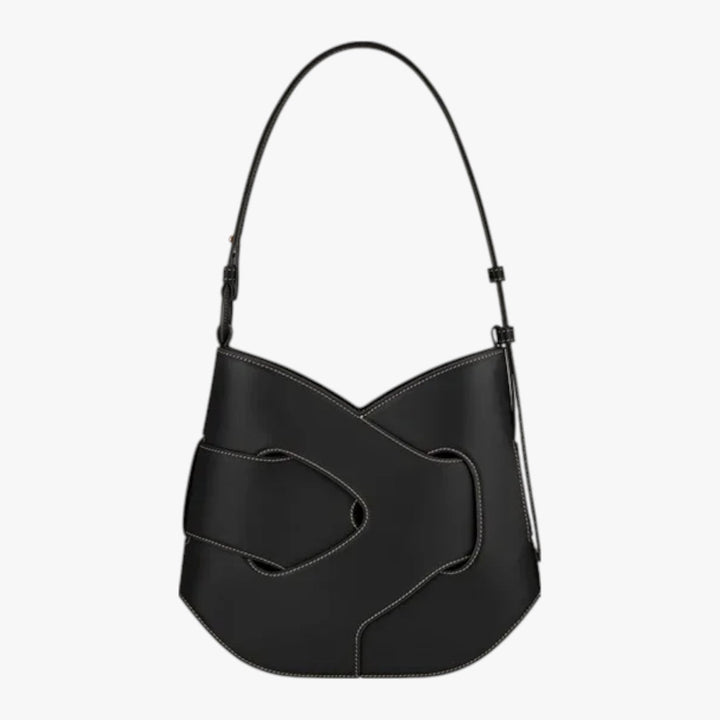Dettaglio texture intrecciata della borsa a spalla donna bordeaux scuro, design elegante e moderno.