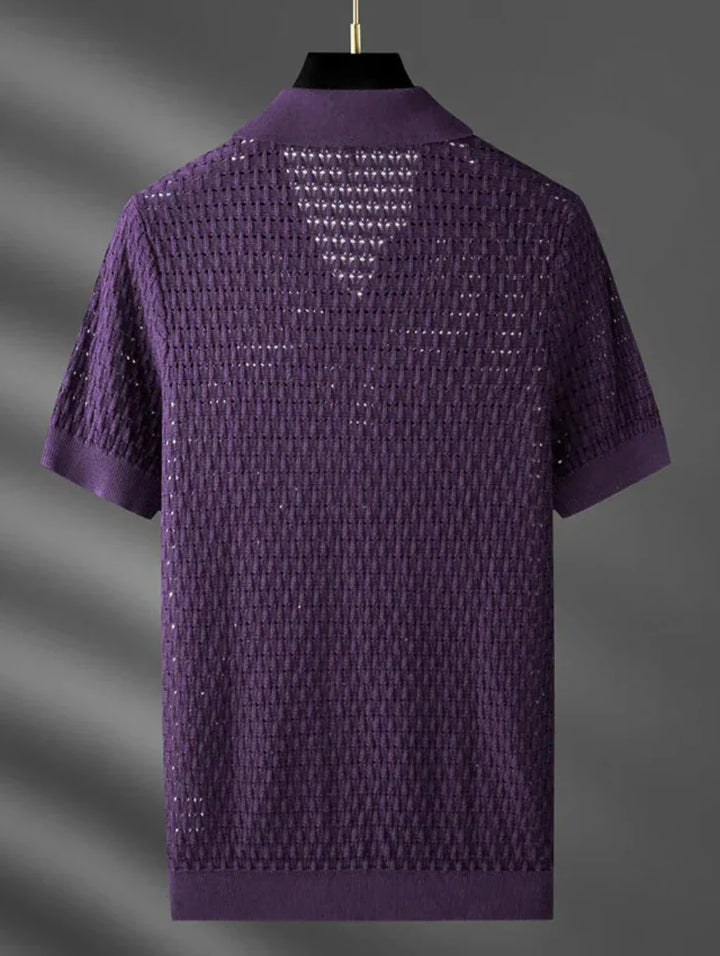 Polo estiva uomo casual, design traforato e maniche corte per freschezza in ogni occasione.