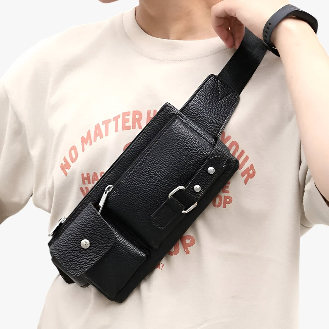 Elegante marsupio grande marrone unisex, con cintura regolabile, perfetto per viaggi e uso quotidiano.