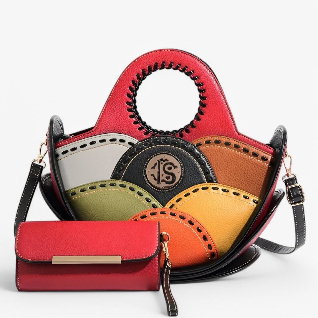Borsa a mano e tracolla Mosaico, donna, multicolore con richiami arancioni, ideale per ogni occasione.