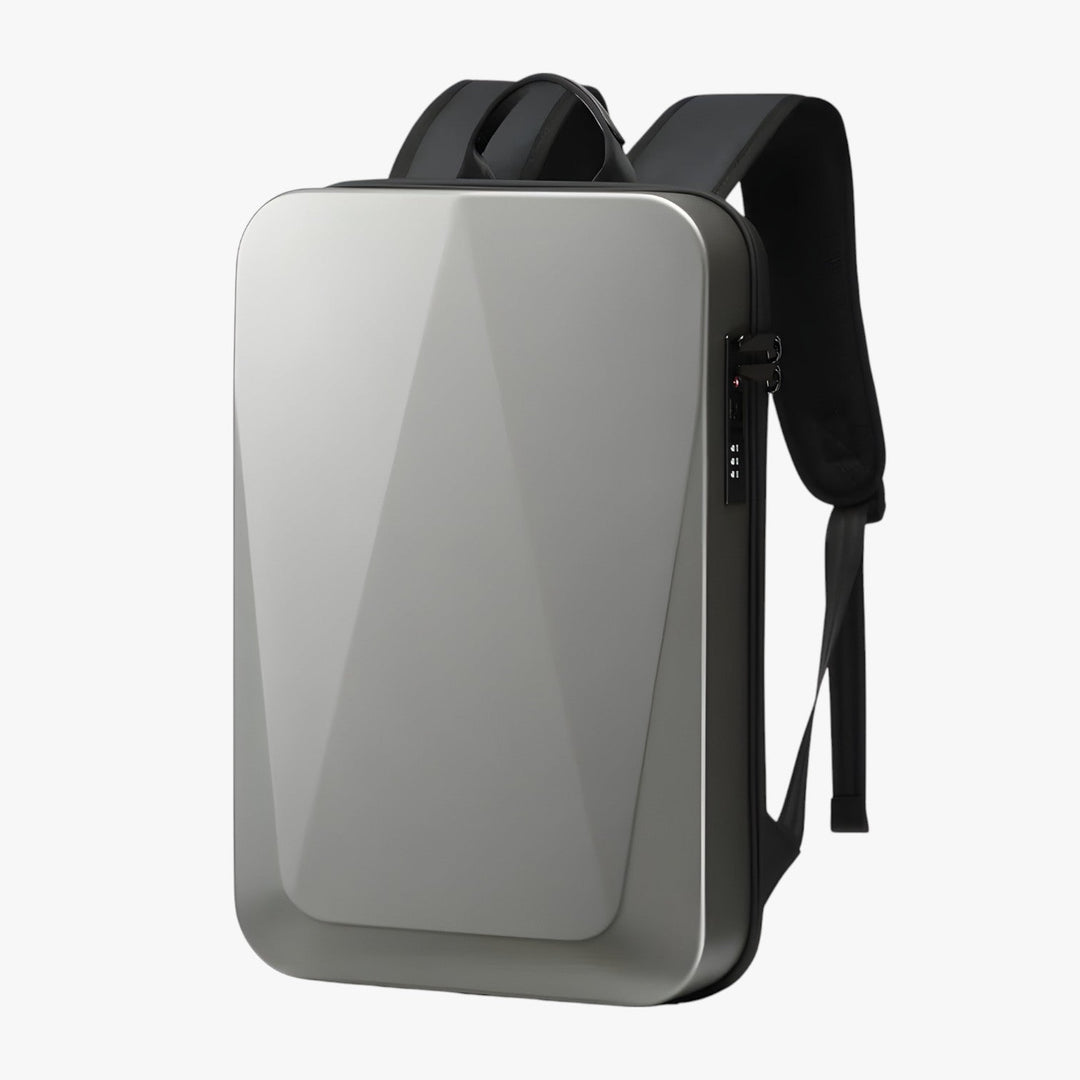 Zaino rigido urbano nero da uomo per laptop. Ideale per viaggio, sicurezza e praticità quotidiana.