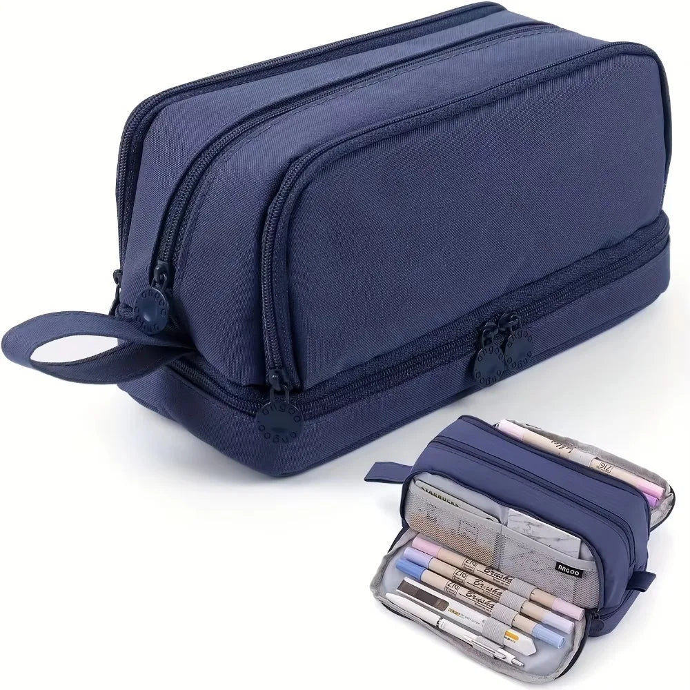 Astuccio scuola multifunzionale con diverse tasche, per organizzare matite, penne e gomme.