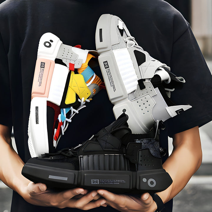 Sneakers uomo alte con platform, design moderno per uno stile streetwear distintivo e moda uomo contemporanea.