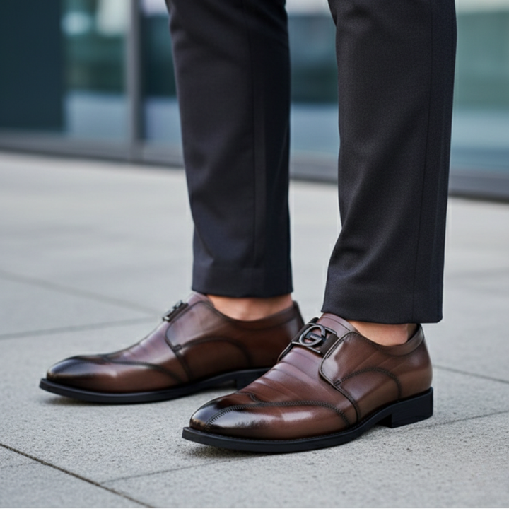 Scarpe eleganti monk strap uomo in ecopelle marrone, perfette per look formali e da ufficio.