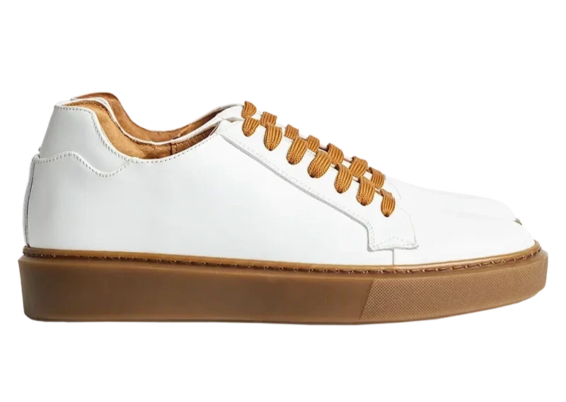 Sneakers rialzate uomo 6cm bianco marrone, calzature casual eleganti per maggiore altezza e comfort.
