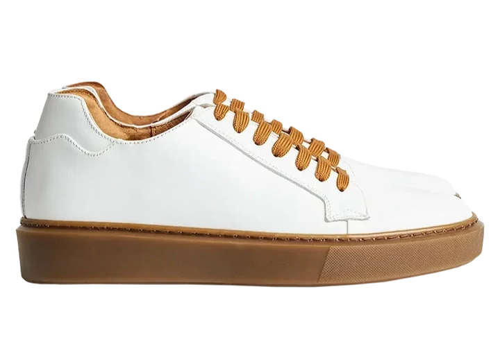Sneakers rialzate uomo 6cm bianco marrone, calzature casual eleganti per maggiore altezza e comfort.