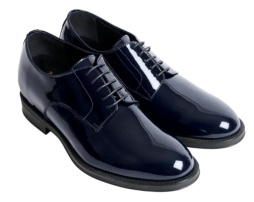 Scarpe eleganti rialzate blu da uomo. Design formale business, aumentano l'altezza di 7 cm.