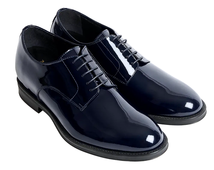 Scarpe eleganti rialzate blu da uomo. Design formale business, aumentano l'altezza di 7 cm.