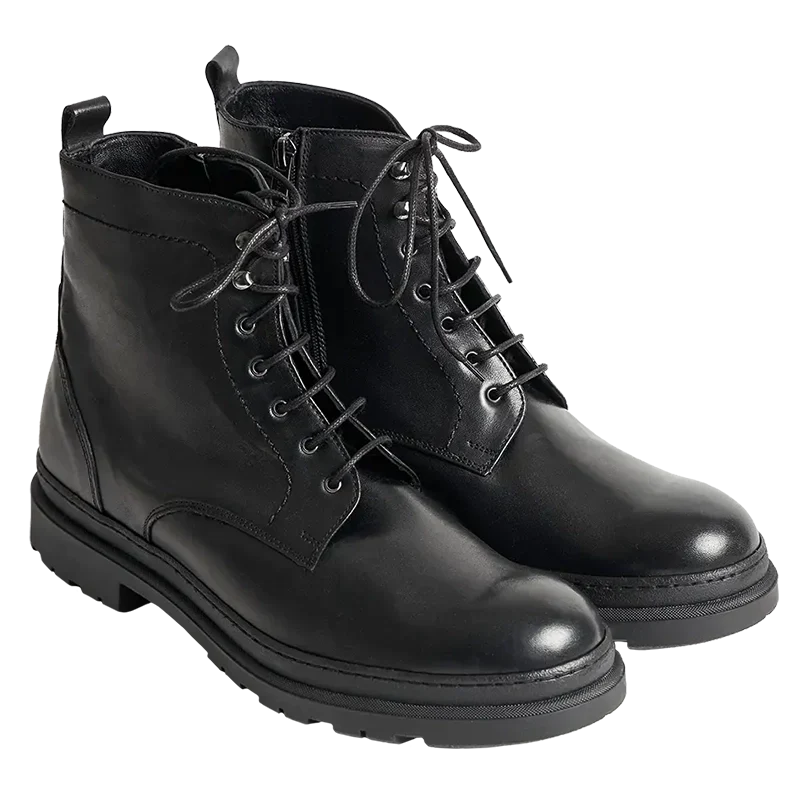 Stivaletti rialzati uomo 7 cm neri stringati, per un look sofisticato e altezza extra discreta.