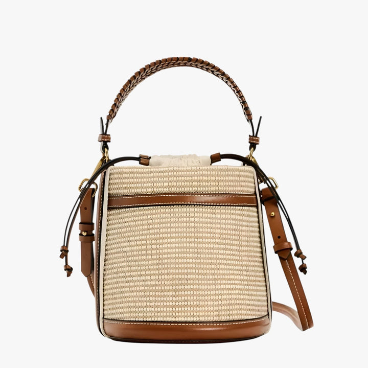 Borsa a tracolla donna in paglia intrecciata marrone, accessorio elegante per l'estate.