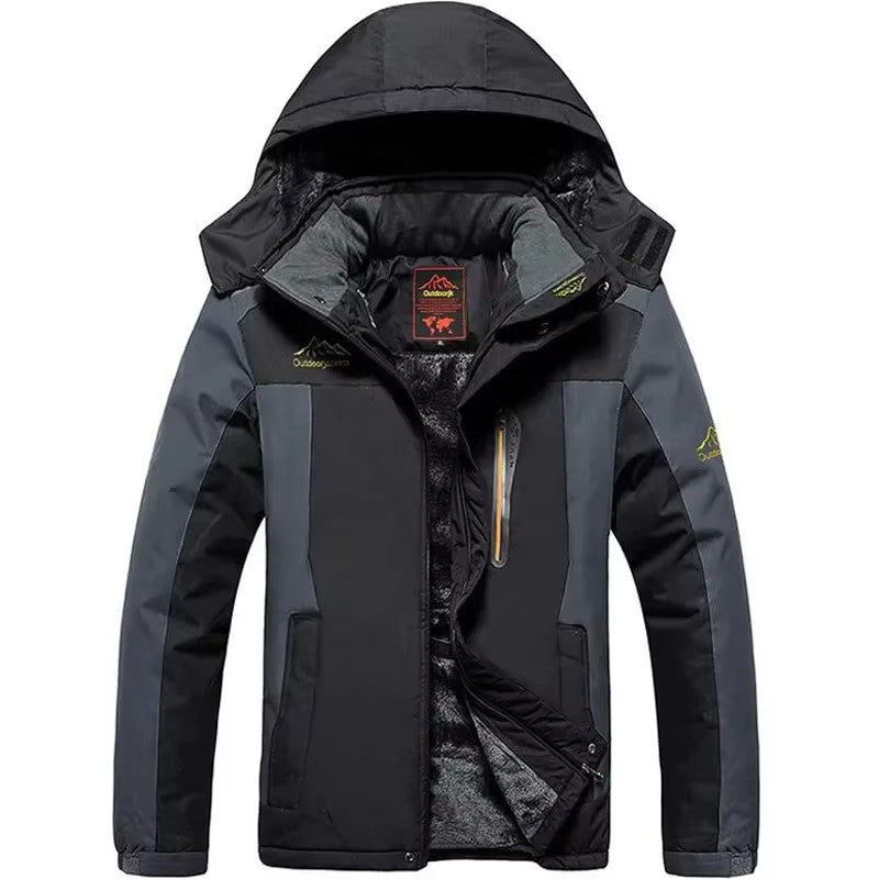 Giacca uomo impermeabile con cappuccio, ideale per outdoor, escursionismo e sport in autunno/inverno.