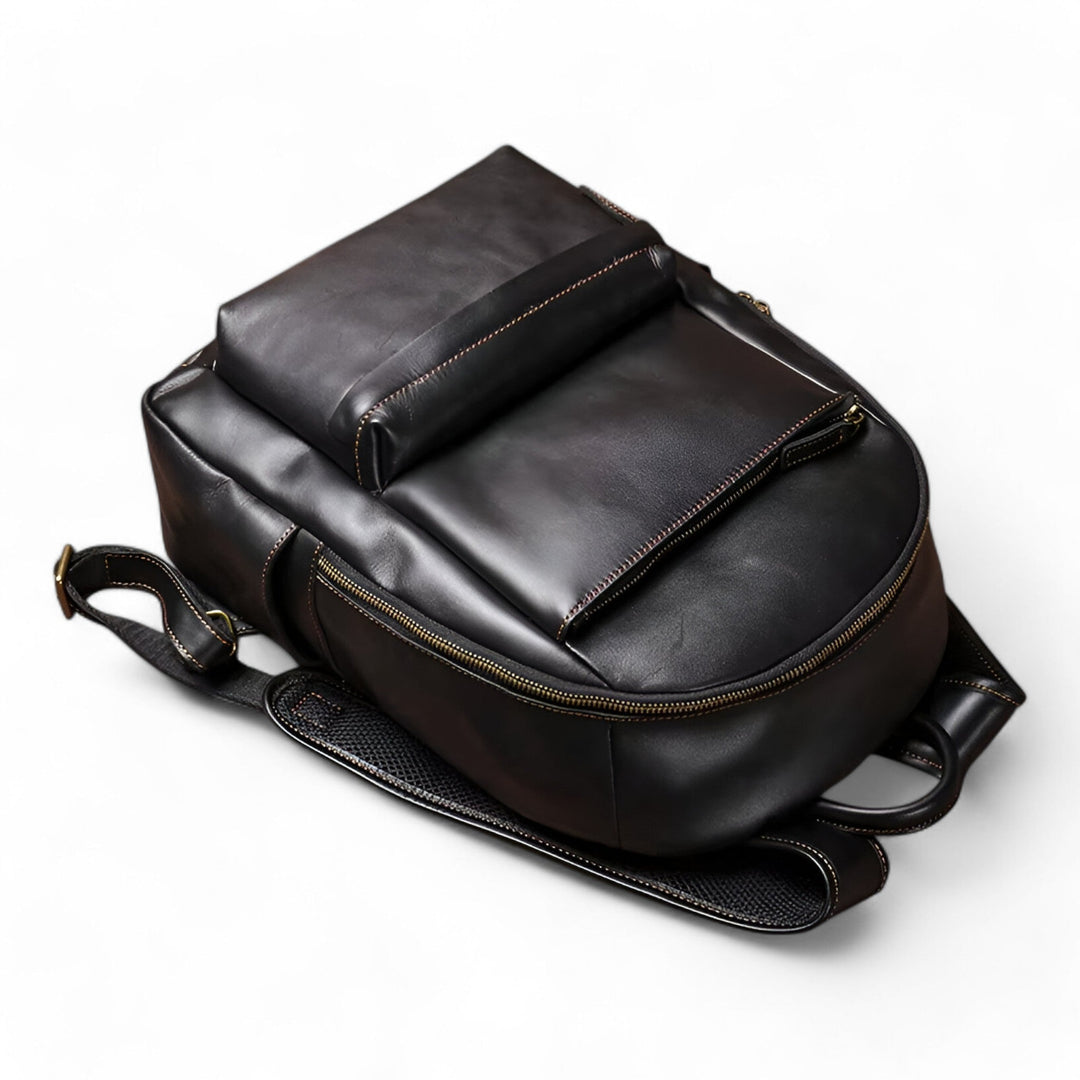 Zaino unisex nero e marrone Bergamo, robusto e multifunzionale, ideale per scuola o ufficio.