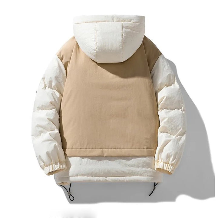 Giacca bomber uomo autunnale, leggera con cappuccio regolabile e design bicolore per il tempo libero.