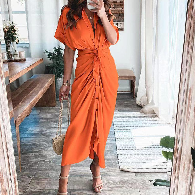 Maxi abito donna elegante, abito lungo estivo con bottoni, vestibilità comoda.