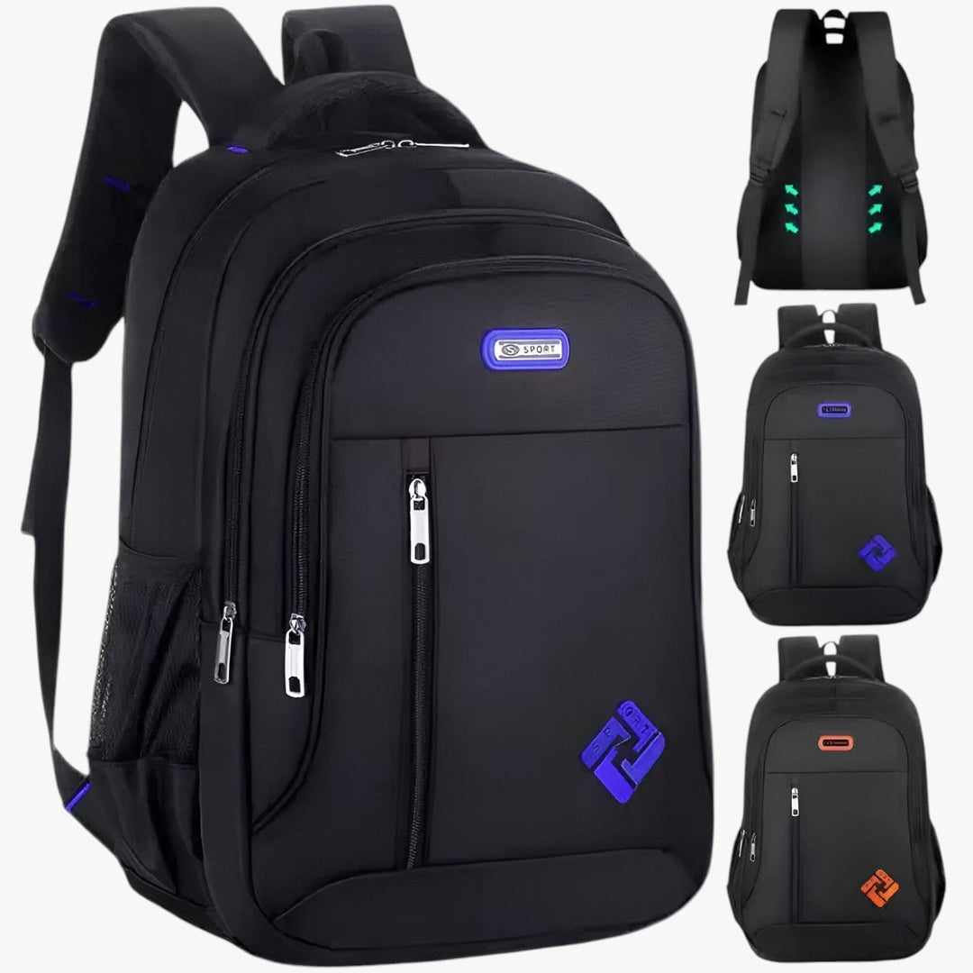 Zaino antifurto uomo con tasche nascoste e cerniere robuste per proteggere laptop 15.6" e oggetti personali.