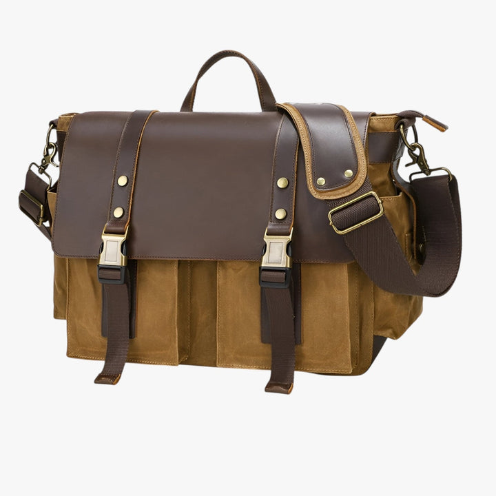 Borsa messenger gialla per uomo e donna, stile vintage e pratica per trasportare essenziali con eleganza.