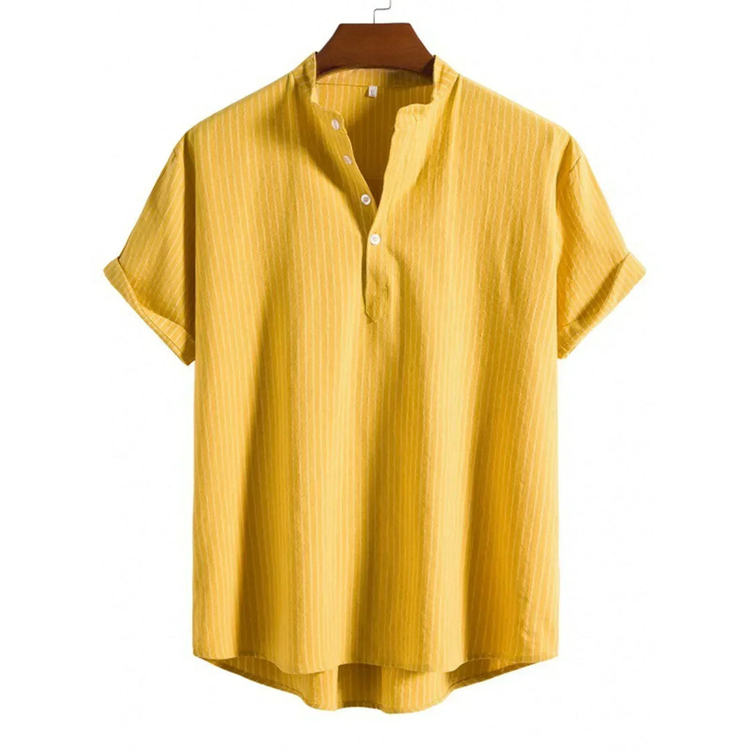 Camicia uomo smart casual a righe, maniche corte, collo coreana, massimo comfort e moda.