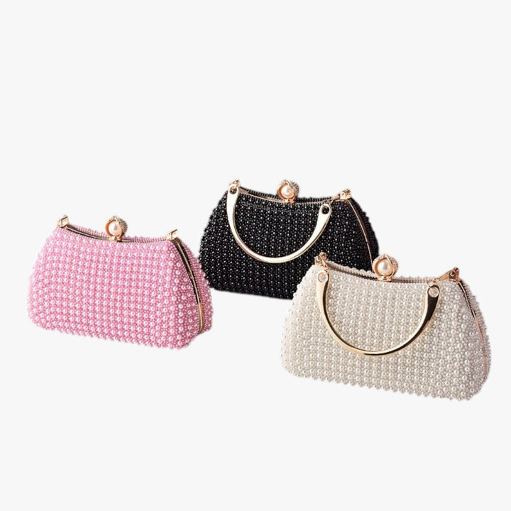 Clutch da sera donna con ricamo di perline multicolore lucide, accessorio chic per eventi eleganti.