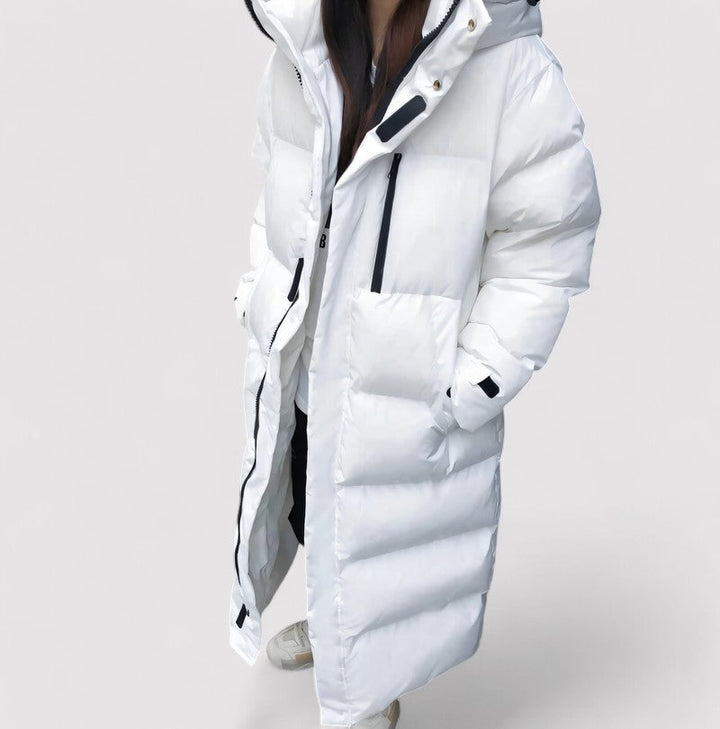 Parka lungo donna elegante, impermeabile, con cappuccio. Giacca invernale calda e resistente, perfetta per ogni outfit moda.