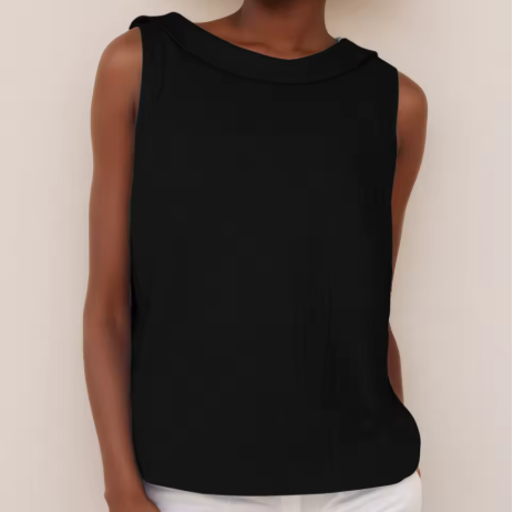 Top donna minimalista a collo alto e senza maniche, un must-have per la moda estate e lo stile casual.