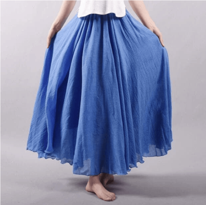 Maxi gonna fluida A-line da donna, ideale per la spiaggia o un outfit primaverile boho chic elegante.
