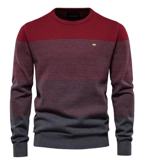 Maglione maschile testurizzato con collo rotondo e bordi a costine, un capo versatile per la moda uomo.