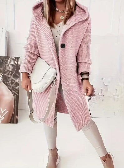 Cardigan comodo da donna oversize con cappuccio, perfetto per autunno e inverno. Moda versatile.