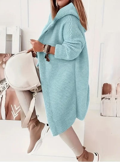 Cardigan elegante da donna con cappuccio, versatile per primavera, autunno e inverno. Comodo e chic.
