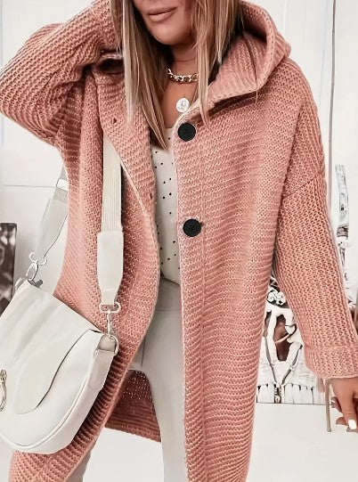 Cardigan casual da donna con cappuccio, comodo e alla moda, per un inverno accogliente. Stile oversize.