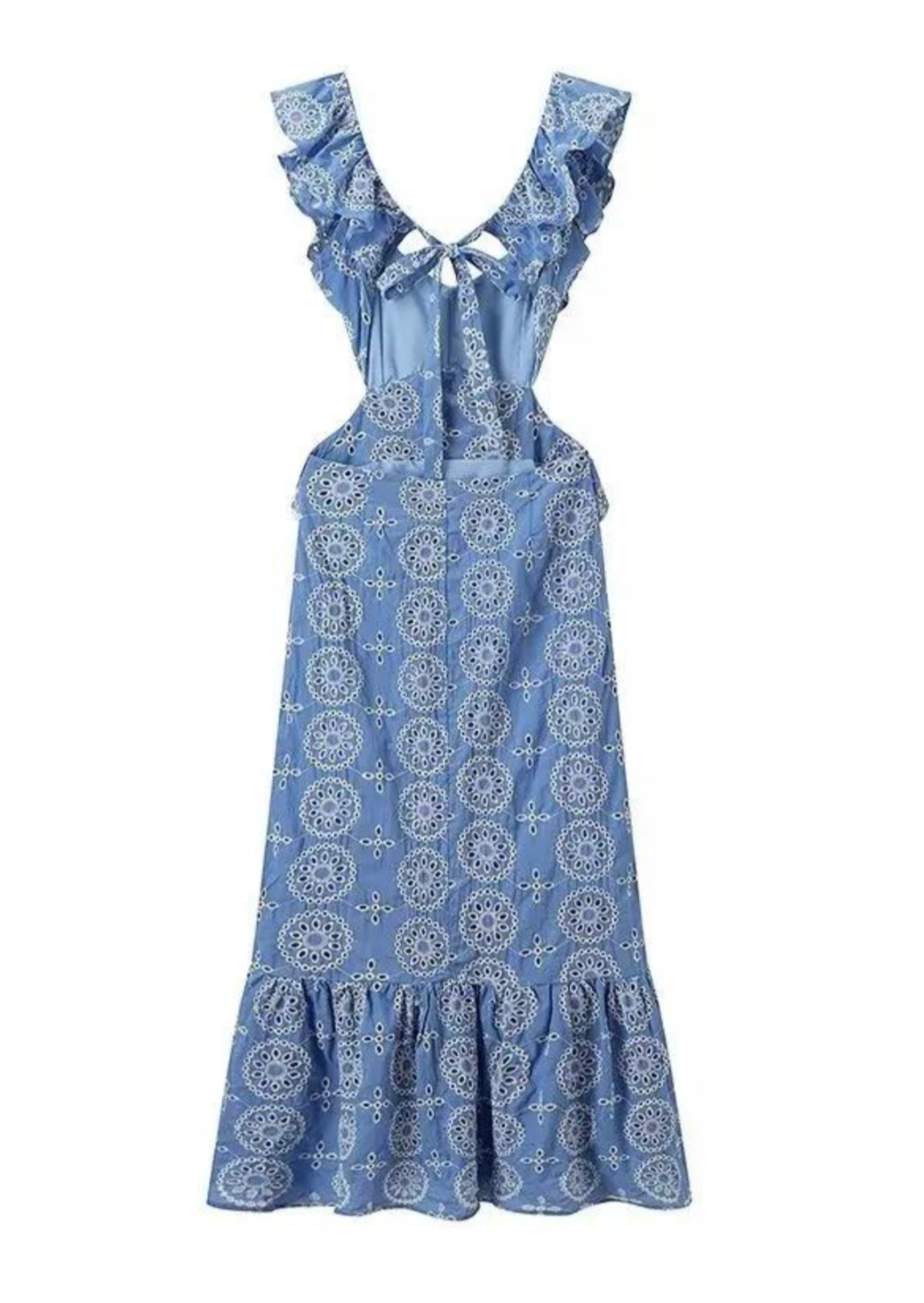 Maxi dress estivo donna, ricamato con motivi floreali, schiena scoperta per un tocco sensuale.
