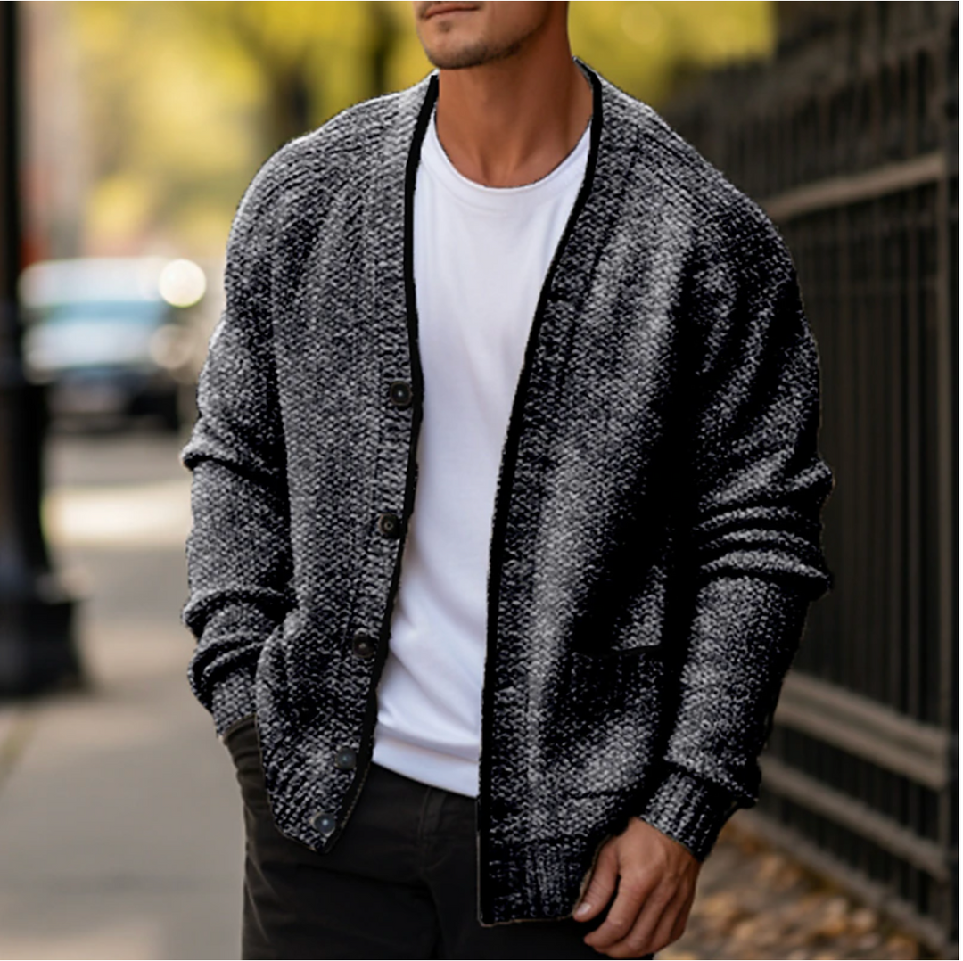 Cardigan da uomo versatile, maglia con tasca e bottoni, perfetto abbigliamento per ogni occasione.