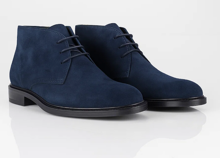 Eleganti polacchine rialzate uomo in pelle blu, scarpe maschili che offrono stile e un aumento di 7 cm.