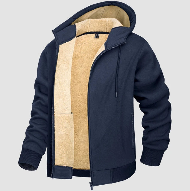 Felpa con cappuccio da uomo calda, foderata in pile sherpa. Giacca invernale casual con zip, vestibilità regolare.