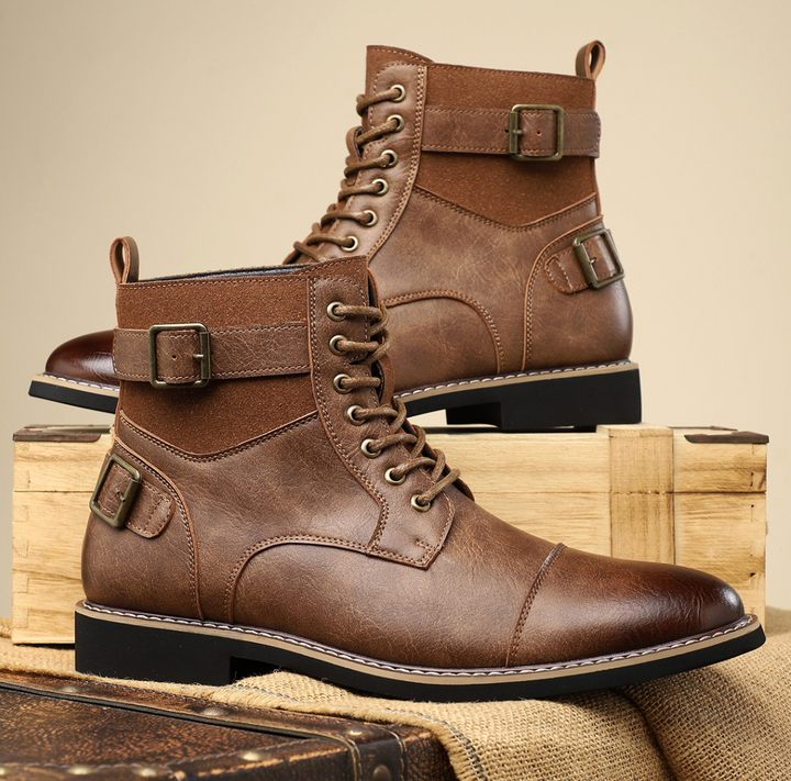 Calzature uomo casual, stivaletti mid top con cinturino regolabile e suola antiscivolo per aderenza.