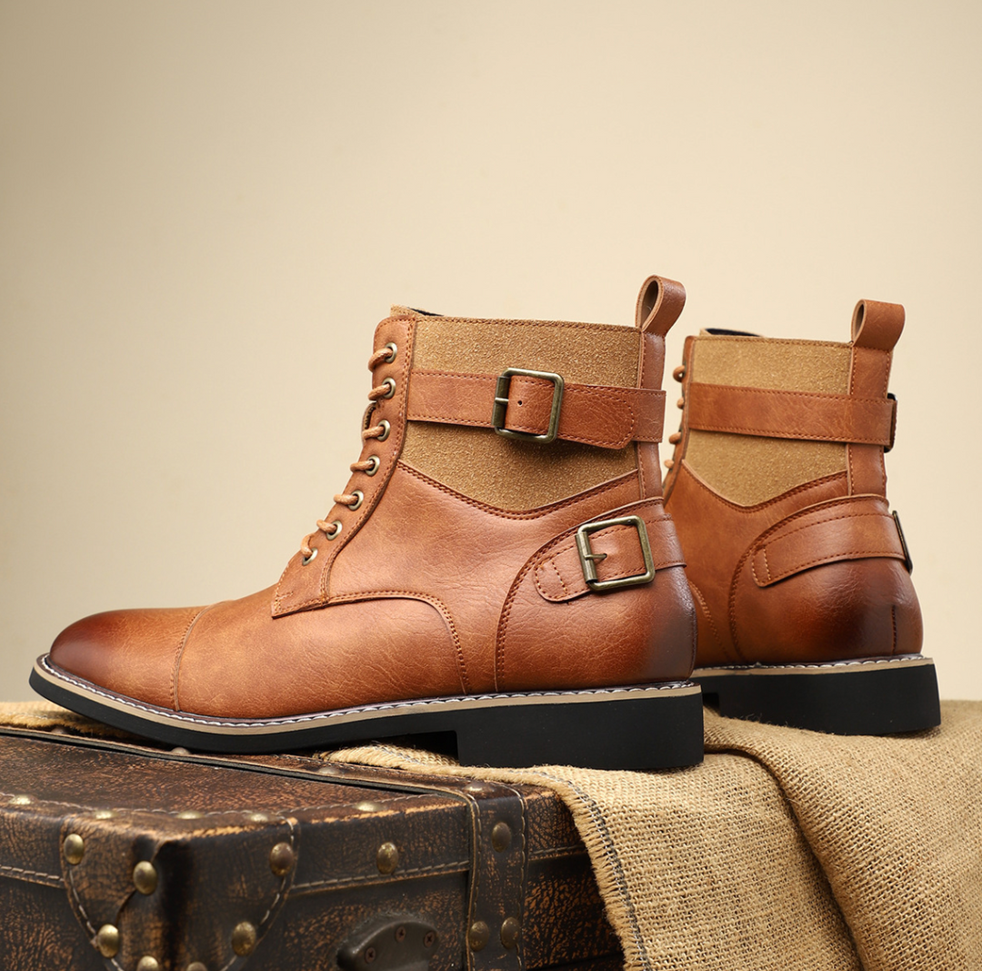 Stivali uomo mid top versatili, design elegante, con cinturino e suola antiscivolo per sicurezza e stile.