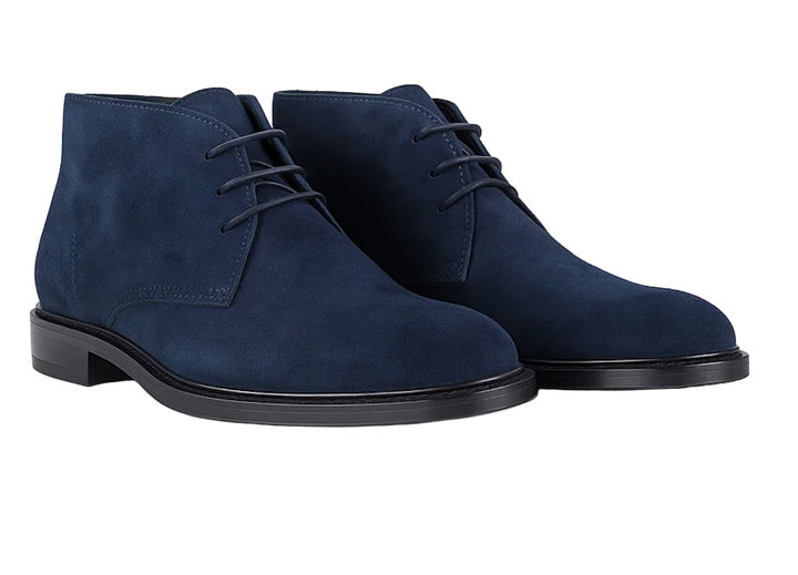 Polacchine rialzate uomo blu, eleganti stivali che aggiungono 7 cm di altezza e stile maschile.