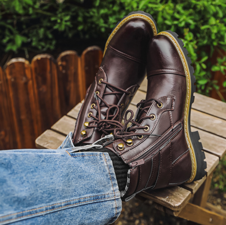 Scarpe uomo casual autunno inverno: stivaletti neri con doppia cerniera, suola antiscivolo per piedi comodi.