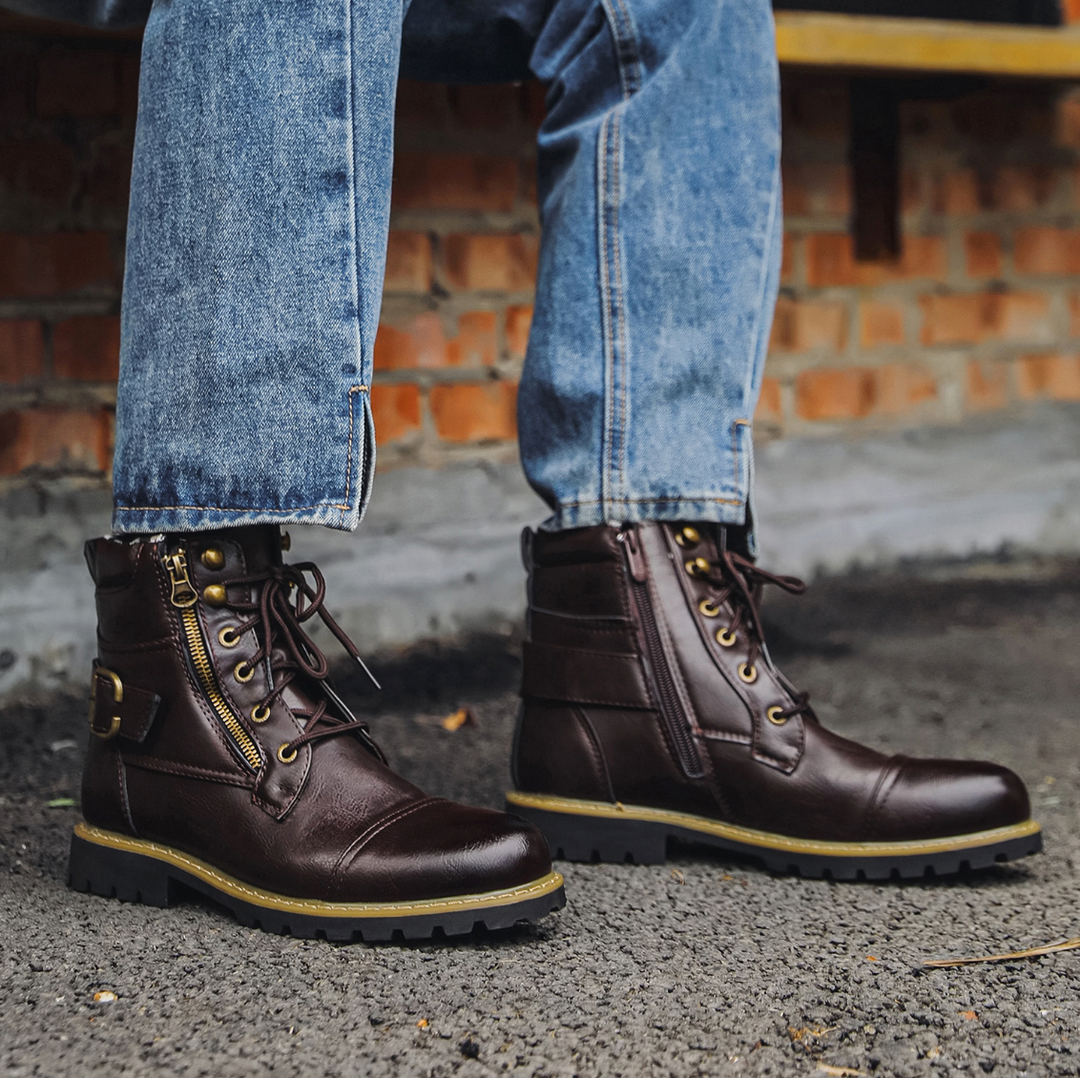 Stivaletti uomo moda autunno inverno, scarpe nere con doppia cerniera e suola antiscivolo per stile e sicurezza.