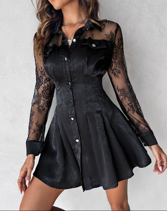 Vestito nero mini a maniche lunghe per donna, un capo versatile ed elegante per ogni occasione. Abbigliamento party.