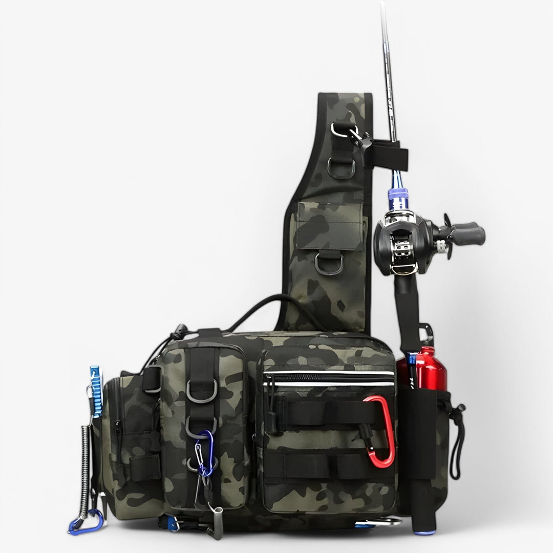 Borsa da pesca uomo resistente con tracolla regolabile, perfetta per outdoor, viaggio e attrezzatura.