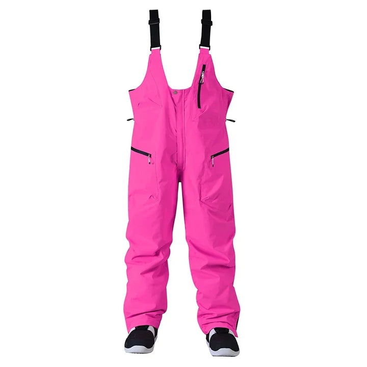 Pantaloni da sci unisex impermeabili con bretelle regolabili per comfort e protezione sulla neve. [[lstfy-media:1]]