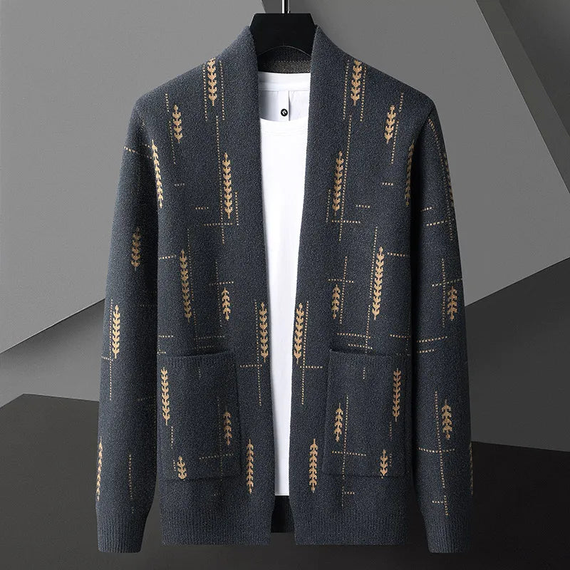 Cardigan uomo autunnale, design classico per abbigliamento maschile. Perfetto per stratificazione e stile quotidiano.