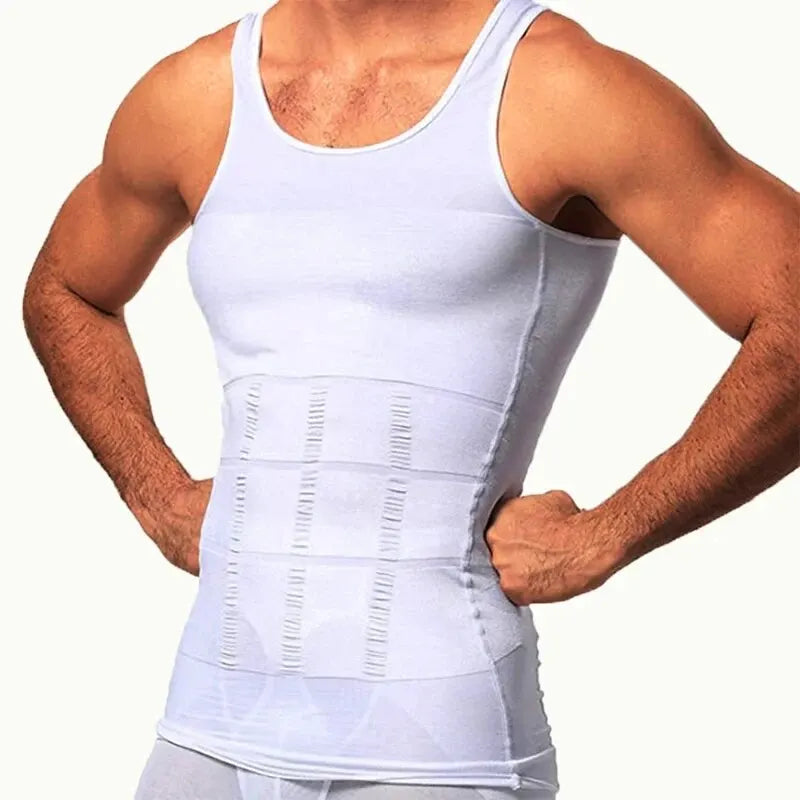 Canotta modellante uomo senza cuciture, intimo discreto per supporto addome e vestibilità snella.