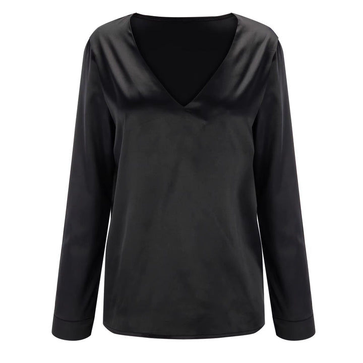 Camicetta moda donna, satinata con scollo profondo, stile elegante e fluido per ogni occasione.