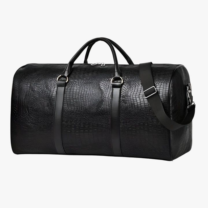 Capiente borsone da viaggio unisex, nero, con tracolla regolabile e comodi manici. Perfetto per weekend fuori porta.