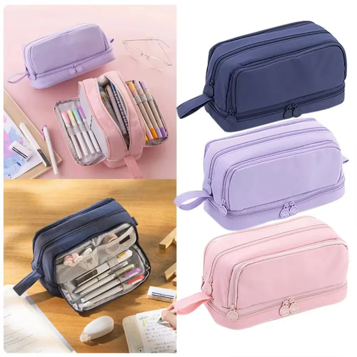 Organizer astuccio scuola durevole con zip, ideale per penne, matite e accessori per studenti.